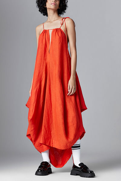 Orange deconstructed linen dress