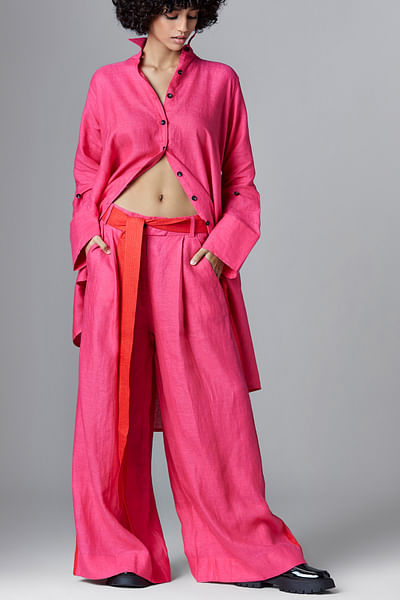 Pink pleated linen trouser