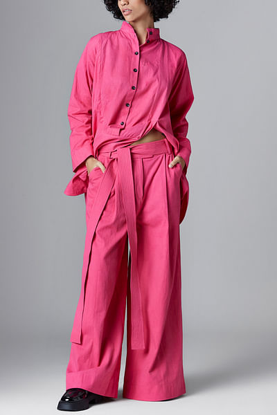 Pink pleated cotton trouser