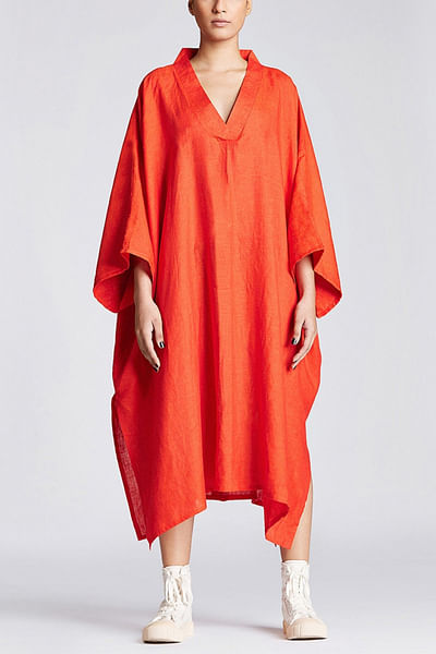Orange linen kaftan dress