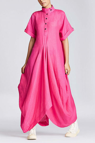 Pink linen draped dress