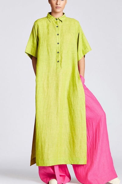 Green longline linen top