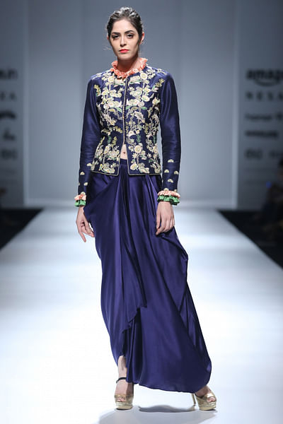 Embroidered jacket with dhoti pants