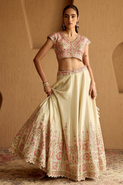 Ivory resham embroidered lehenga set