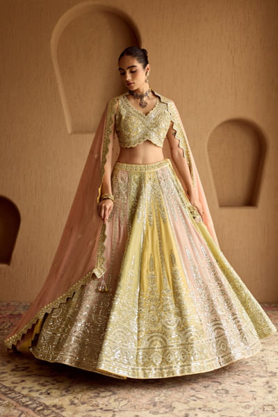 Yellow zari embroidered lehenga set