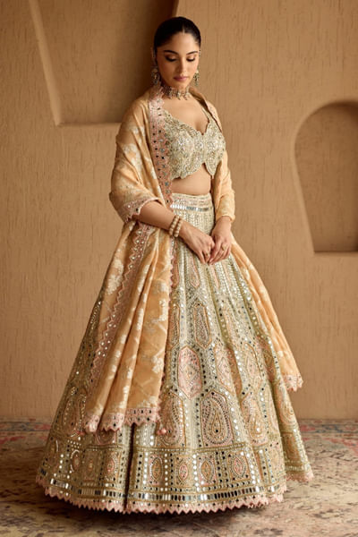 Ivory patchwork lehenga set