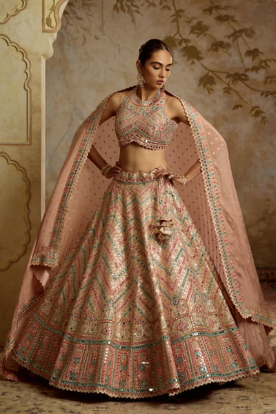 Peach gota embroidered lehenga set