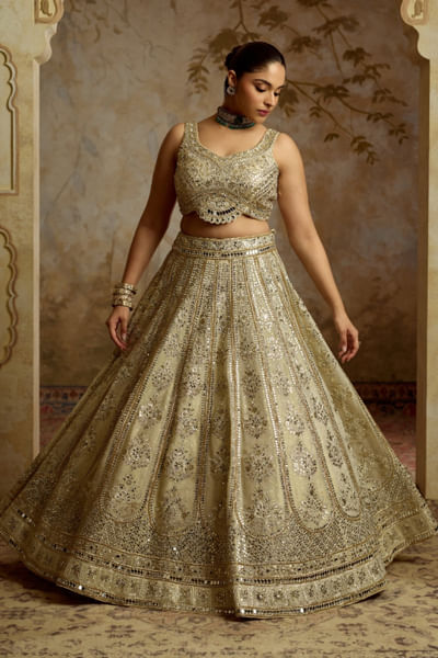 Ivory zari embroidered lehenga set