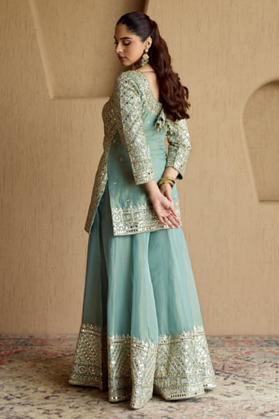 Suhino Green mirror embroidered sharara set SUHNOV25D137713