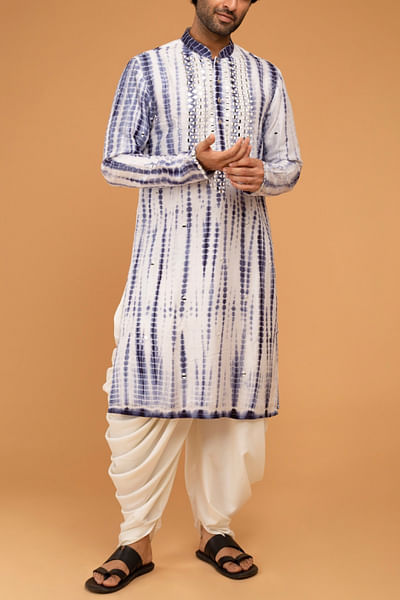 Navy blue tie-dye and mirror kurta set