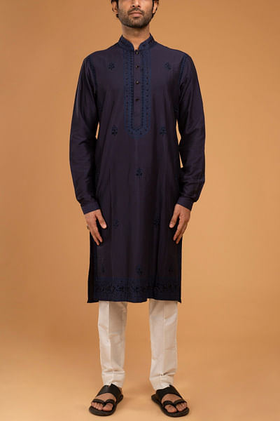 Navy blue cutdana embroidered kurta set