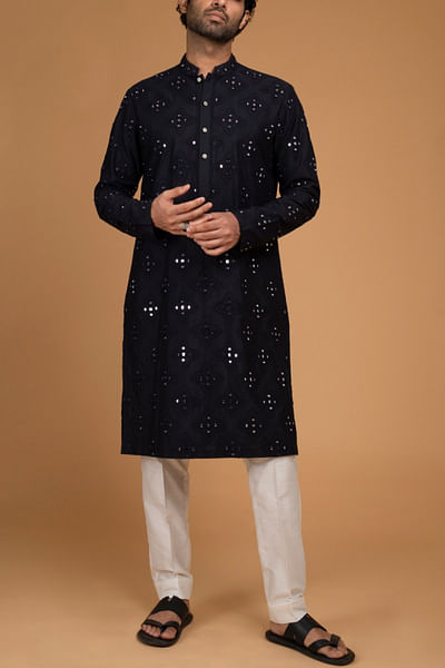 Black mirror and dori work kurta set