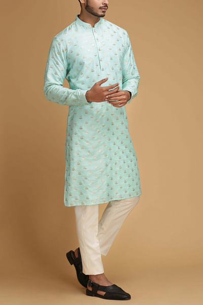 Aqua embroidered kurta set