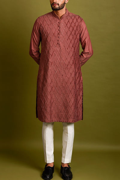 Brown embroidered kurta set
