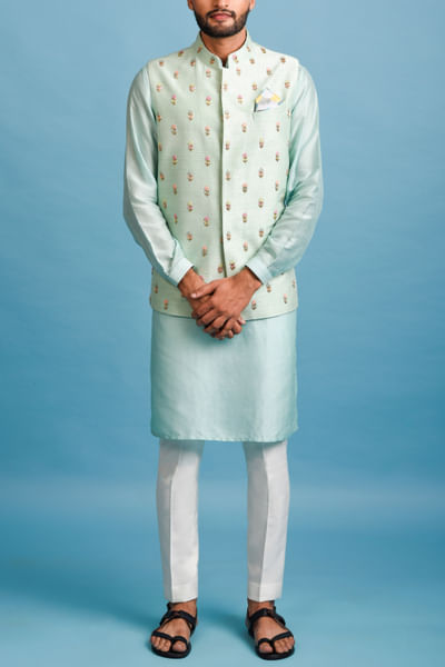 Green silk kurta set