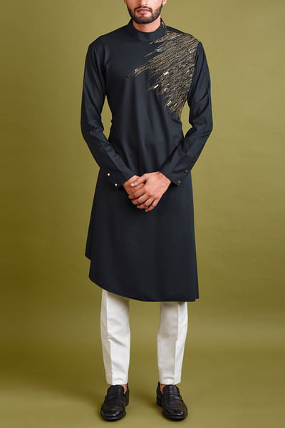 Black asymmetrical kurta set