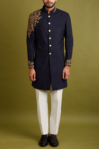 Navy embroidered sherwani set