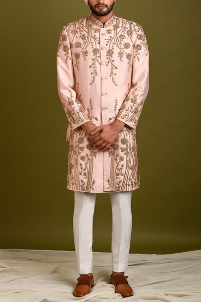 Floral silk sherwani set