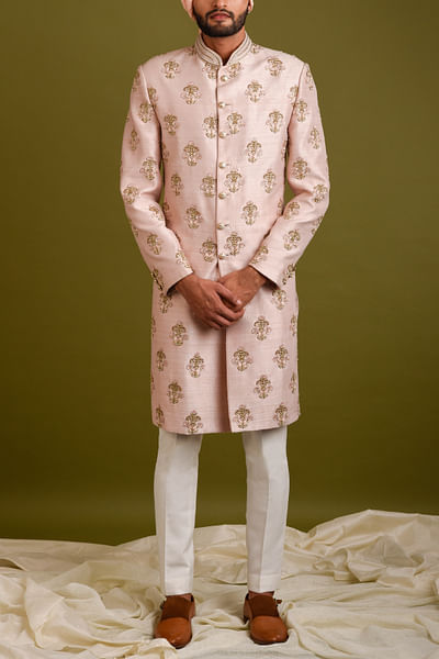 Floral embroidered sherwani set