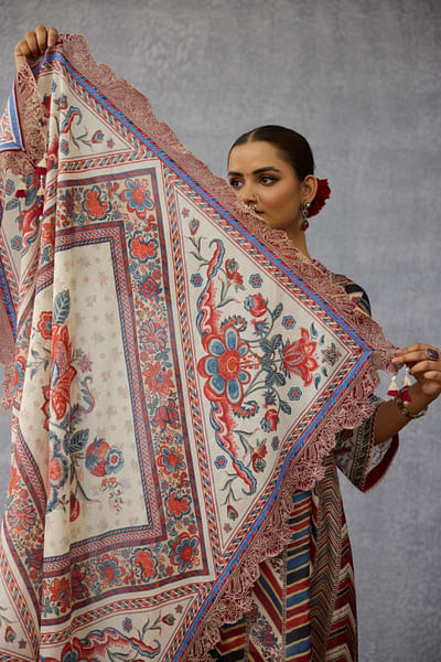 Multicolour floral printed chanderi scarf