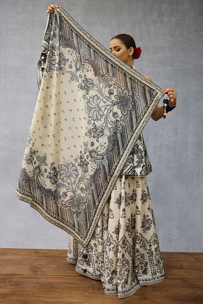 Black and white floral chintz printed scarf