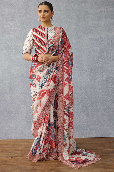 Multicolour floral printed sari