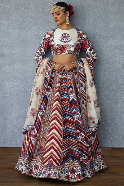 Multicolour chevron printed lehenga set