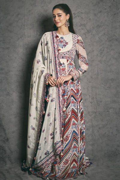 Multicolour chintz printed anarkali set