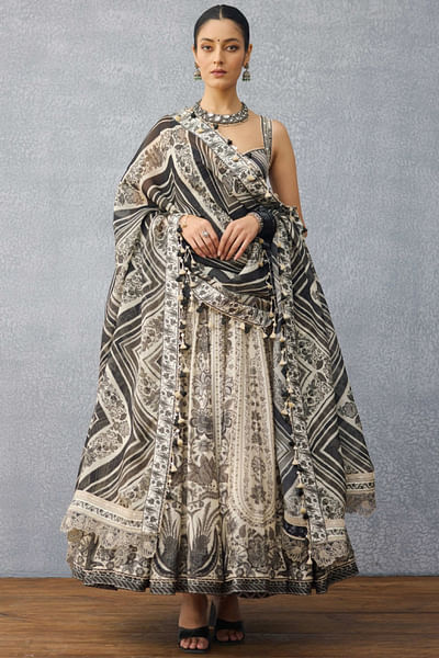 White and black chintz print anarkali set