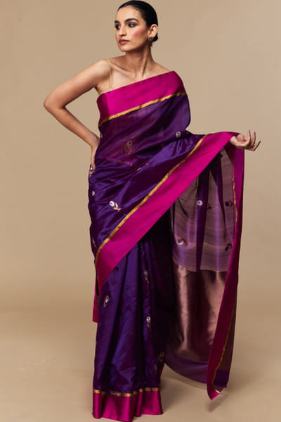 Purple mashru border chanderi sari set