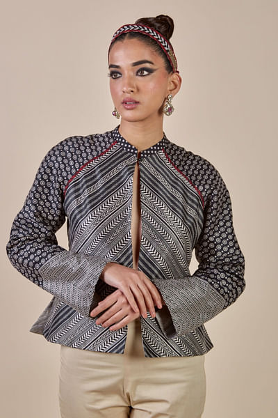 Black and ivory reversible printed jacket