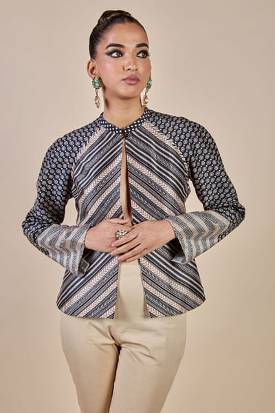 Black and beige reversible printed jacket