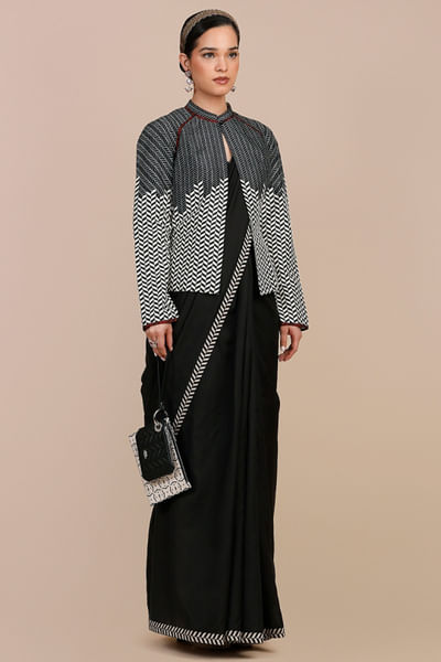 Black and ivory printed reversible jacket