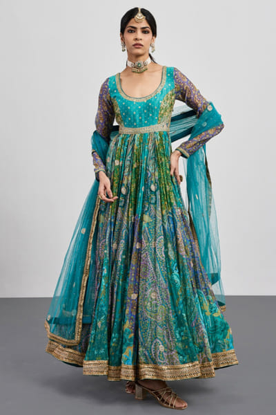 Ri Ritu Kumar Blue printed embroidered anarkali set RIRIAUG26D251836