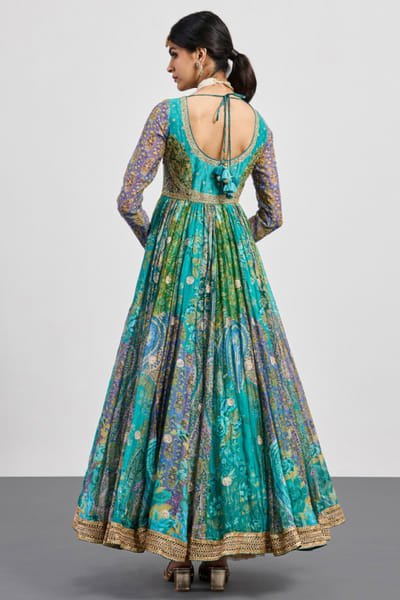 Ri Ritu Kumar Blue printed embroidered anarkali set RIRIAUG26D251836
