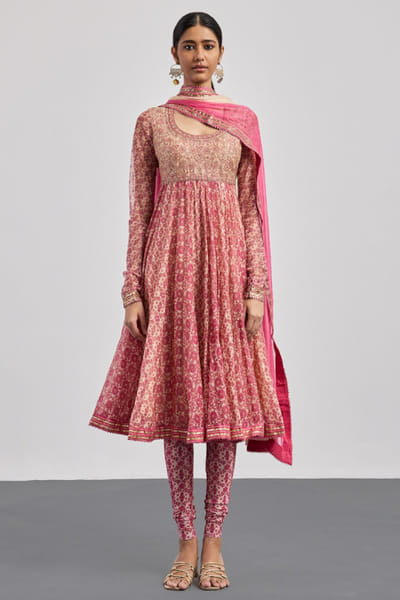 Ri Ritu Kumar Pink-ecru baagh print embroidered kurta set RIRIAUG26D151783