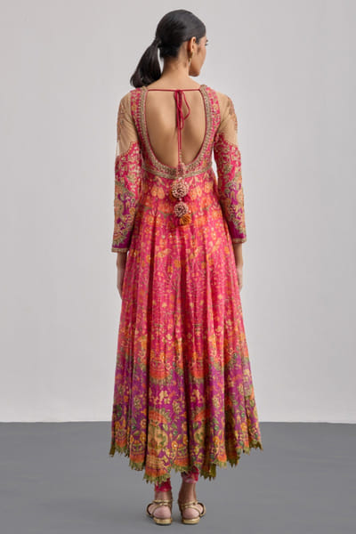 Ri Ritu Kumar Fuchsia printed embroidered flared kurta set RIRIAUG26D151779