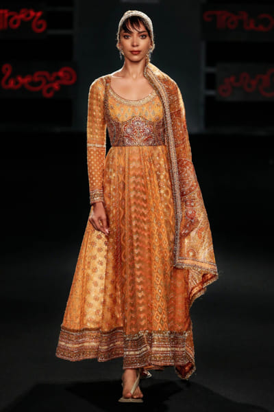 Ri Ritu Kumar Yellow kashida hand embroidered anarkali set RIRIMAY26D145570