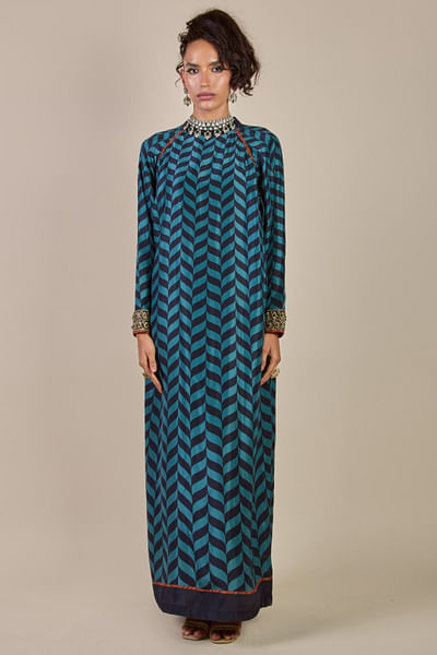 Teal blue chevron print kaftan