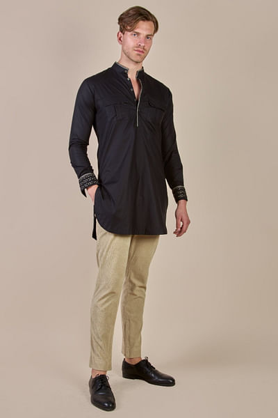 Black embroidered short kurta