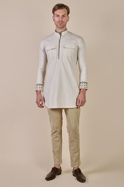 Ivory embroidered short kurta