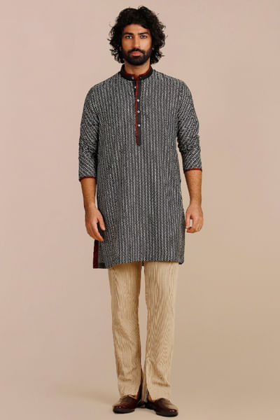 Black chevron printed kurta