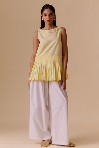 Yellow pleated top