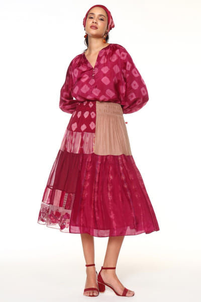 Capisvirleo Hibiscus shibori-dyed panelled skirt CAPIJUL26D149944