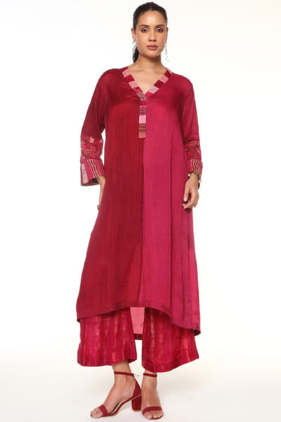 Capisvirleo Raspberry tie-dye habutai silk tunic set CAPIJUL26D149952