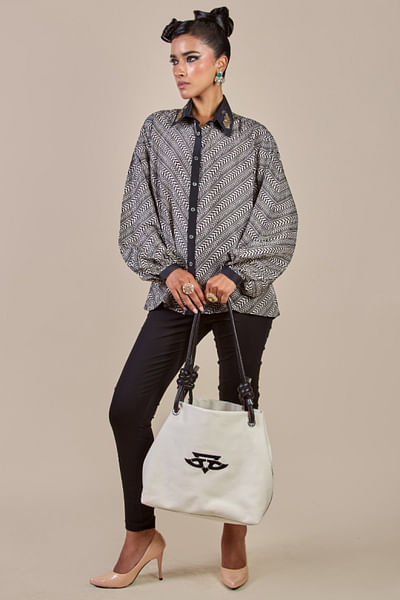 Black and ivory chevron printed shirt