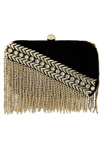 Hand-embroidered clutch with beaded chains