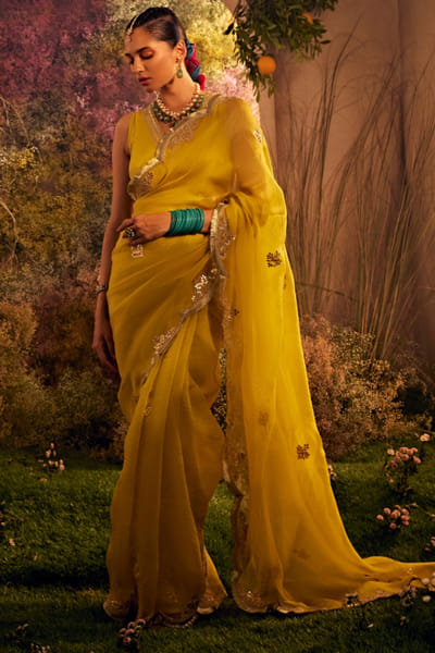 Mustard kiran detailed sari set