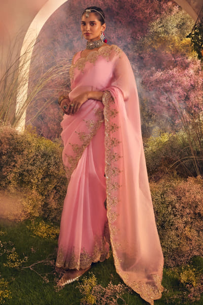 Light pink embroidered sari set