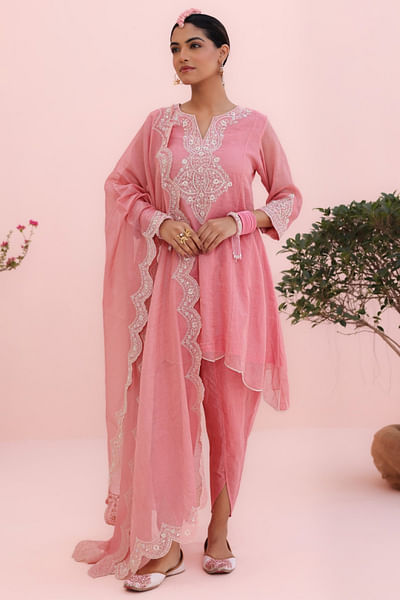 Rose pink embroidered kurta set